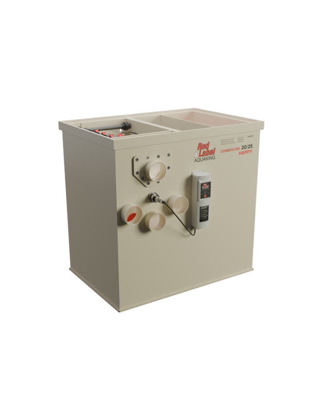 alt="Red Label Happy Combi Filter for koi ponds, a high-performance alternative to Filtreau, Profidrum, Absolute Koi, Perfect Ponds, Shirley Aquatics, and Burton Drums"