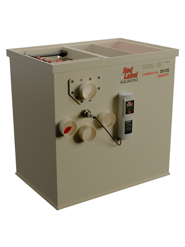 alt="Red Label Happy Combi Filter for koi ponds, a high-performance alternative to Filtreau, Profidrum, Absolute Koi, Perfect Ponds, Shirley Aquatics, and Burton Drums"