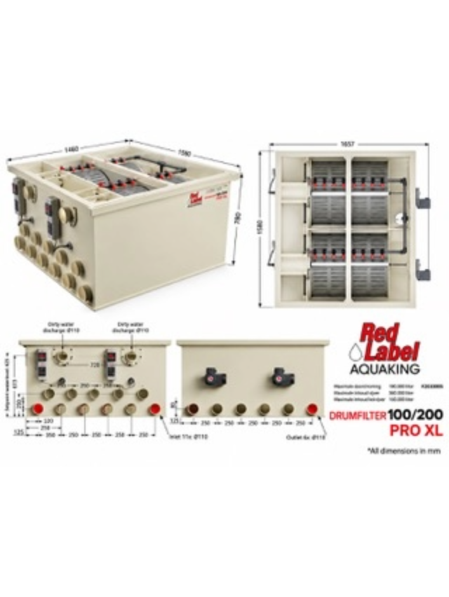 Red Label PRO Drum 100/200 XL Drum Filter for efficient koi pond filtration and water clarity.