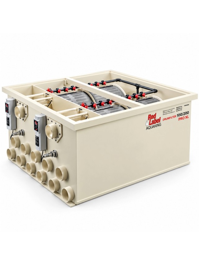 Red Label PRO Drum 100/200 XL Drum Filter for efficient koi pond filtration and water clarity.